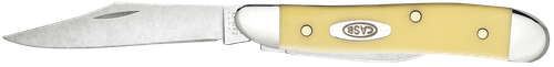 Case 00030 Peanut  2.10"/1.53" Folding Clip/Pen Plain Tumble Polish Chrome Vanadium Blade/Smooth Yellow Synthetic Handle