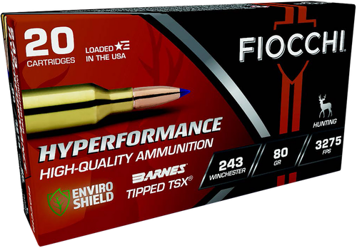 Fiocchi 243TTSX Hyperformance  243Win 80gr Barnes Tipped TSX 20 Per Box/10 Case