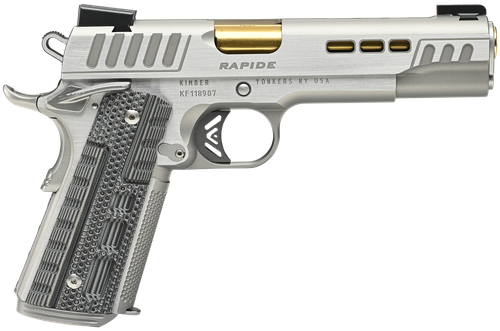 Kimber Mfg.,inc 3000420 Rapide Dawn 9mm Luger 9+1 5" Gold TiN Stainless Steel Barrel, Lightening Cut/Serrated Stainless Steel Slide, Stainless Steel Frame w/Beavertail, Black & Gray G10 Grip
