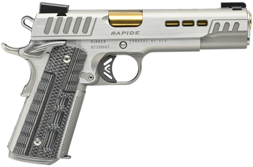Kimber Mfg.,inc 3000420 Rapide Dawn 9mm Luger 9+1 5" Gold TiN Stainless Steel Barrel, Lightening Cut/Serrated Stainless Steel Slide, Stainless Steel Frame w/Beavertail, Black & Gray G10 Grip