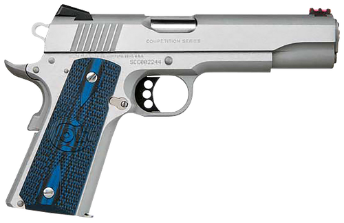 Colt Mfg O1072CCS Competition Government 9mm Luger 9+1 5" Stainless National Match Barrel, Stainless Steel Serrated Slide & Frame w/Beavertail, Checkered Blue G10 Grip, Ambidextrous