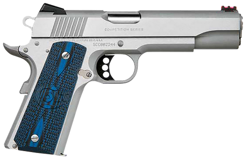 Colt Mfg O1072CCS Competition Government 9mm Luger 9+1 5" Stainless National Match Barrel, Stainless Steel Serrated Slide & Frame w/Beavertail, Checkered Blue G10 Grip, Ambidextrous