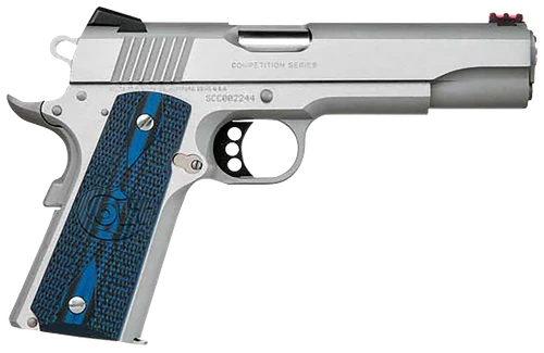 Colt Mfg O1072CCS Competition Government 9mm Luger 9+1 5" Stainless National Match Barrel, Stainless Steel Serrated Slide & Frame w/Beavertail, Checkered Blue G10 Grip, Ambidextrous