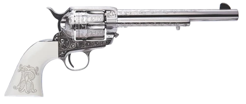 Cimarron PP415LNTRII Teddy Roosevelt Frontier 45 Colt (LC) 6 Shot 7.50" Nickel-Plated Engraved Barrel, Cylinder & Frame, White w/Laser Engraved "T.R." Grip
