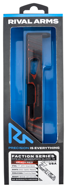 Rival Arms RA-RA12G206A Faction Series Slide A1 with Docter Cut Cerakote Ready Red 17-4 Stainless Steel for Glock 19 Gen4
