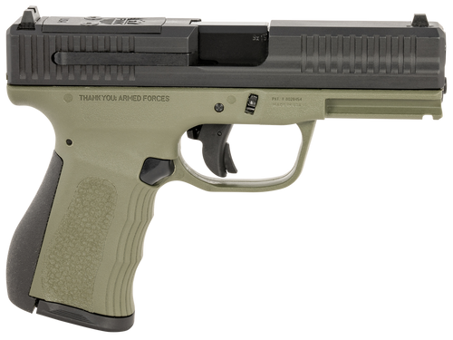 FMK FMKG49OD G3  9mm Luger 14+1 4" Stainless Steel Barrel, Black Optic Cut/Serrated Carbon Steel Slide, OD Green Polymer Frame w/Picatinny Rail, Black Backstrap Grip