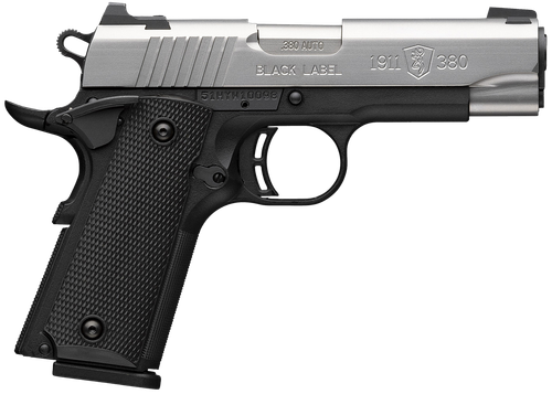 Browning 051119492 1911 Black Label Compact 380 ACP 8+1 3.63" Stainless Steel Barrel, Satin Stainless Steel Serrated Slide, Matte Black Polymer Frame, Black Polymer Grip