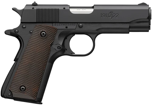 Browning 051064490 1911 A1 Compact Frame 22 LR 10+1 3.63" Stainless Steel Barrel, Matte Black Serrated Slide, Matte Black Polymer Frame, Brown Composite Grip