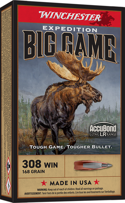 Winchester Ammo S308LR Expedition Big Game Long Range 308Win 168gr Nosler AccuBond Long-Range 20 Per Box/10 Case