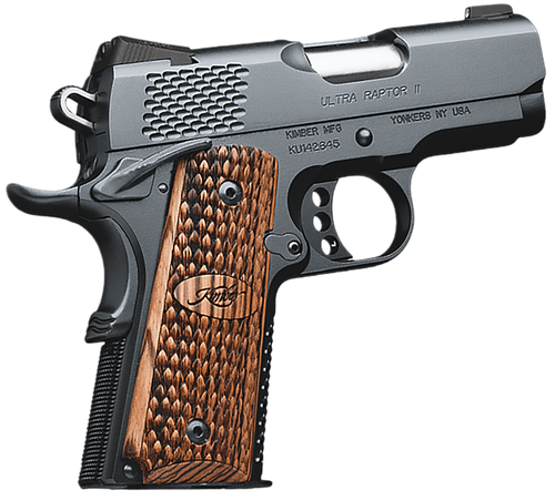 Kimber Mfg, Inc 3200150CA Raptor II Ultra *CA Compliant 45 ACP 7+1 3" Stainless Match Grade Barrel, Matte Black Serrated Steel Slide, Matte Black Aluminum Frame w/Beavertail, Zebrawood Grip