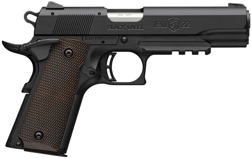 Browning 051065490 1911 Black Label Full Size Frame 22 LR 10+1 4.25" Stainless Steel Barrel, Matte Black Serrated Slide, Matte Black Polymer Frame w/Picatinny Rail, Brown Composite Grip