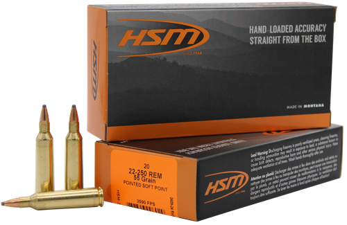 HSM 222504N Varmint  22-250 Rem 55 gr Soft Point 20 Per Box/ 25 Case