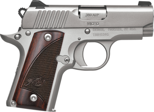 Kimber Mfg.,inc 3300207 Micro Stainless Rosewood NS 380 ACP 7+1 2.75" Stainless Steel Slide Satin Silver Smooth/Checkered Rosewood Grip