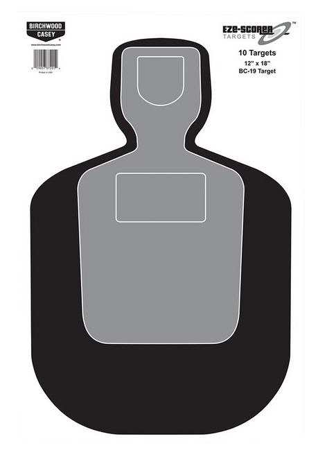Birchwood Casey 37007 EZE-Scorer BC-19 Silhouette Paper Hanging Universal 12" x 18" Black/Gray/White 100 Per Pkg