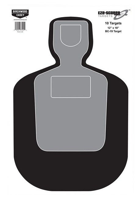 Birchwood Casey 37007 EZE-Scorer BC-19 Silhouette Paper Hanging Universal 12" x 18" Black/Gray/White 100 Per Pkg