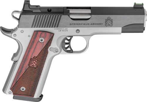 Springfield Armory PX9118LAOS 1911 Ronin 45 ACP 8+1 4.25" Stainless Steel Barrel Optic Ready Blued Slide Crossed Cannon Wood Laminate Grip