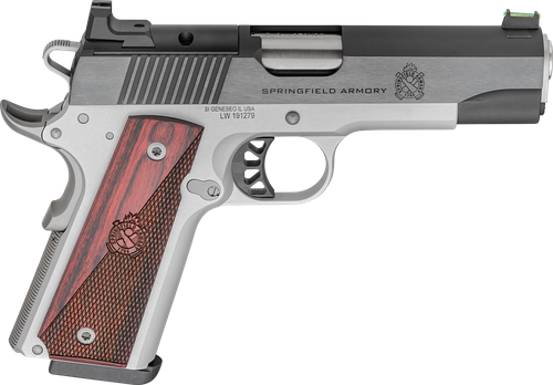 Springfield Armory PX9118LAOS 1911 Ronin 45 ACP 8+1 4.25" Stainless Steel Barrel Optic Ready Blued Slide Crossed Cannon Wood Laminate Grip
