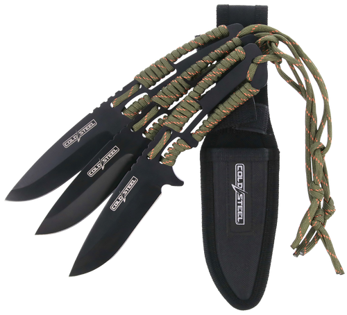 Cold Steel CSTH44KVD3PK Throwing Knives  Set of 3 4.40" Fixed Clip Point Plain Black Oxide 420 Stainless Steel Blade, Paracord Wrap Handle