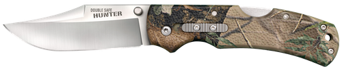Cold Steel CS23JE Double Safe Hunter 3.50" Folding Clip Point Plain Satin 8Cr13MoV SS Blade/ Camo GFN Handle Includes Pocket Clip