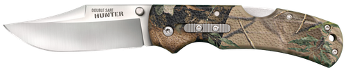 Cold Steel CS23JE Double Safe Hunter 3.50" Folding Clip Point Plain Satin 8Cr13MoV SS Blade/ Camo GFN Handle Includes Pocket Clip