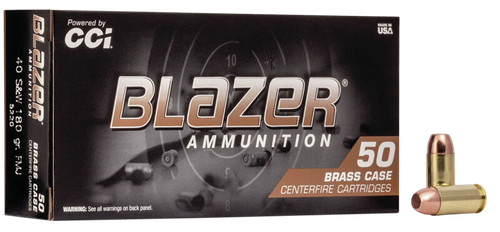 CCI 5220 Blazer Brass Handgun 40S&W 180gr Full Metal Jacket 50 Per Box/20 Case