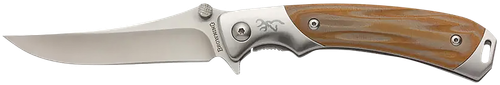 Browning 3220330 Wicked Wing  3.50" Folding Trailing Point Plain Satin 7Cr17MoV SS Blade Amber/Satin G10/SS Handle Includes Pocket Clip