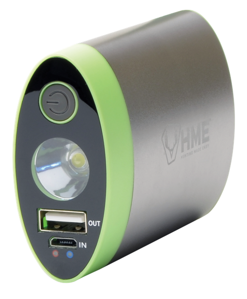 HME HW Hand Warmer  with Light ABS Plastic Sliver w/Green Accent Rechargeable Lithium Ion
