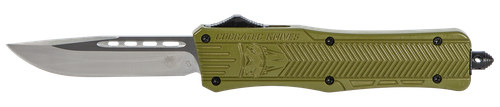 CobraTec Knives MODCTK1MDNS CTK-1  Medium 3" OTF Drop Point Plain D2 Steel Blade/OD Green Aluminum Handle Features Glass Breaker Includes Pocket Clip