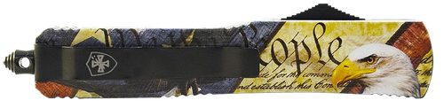 Templar Knife MZEG321 Premium Weighted Eagle Slim 3.16" OTF Drop Point Plain Black Oxide Stonewashed D2 Steel Blade, 4.93" Eagle w/"We The People" Aluminum Zinc Alloy Handle
