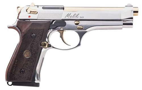 Derya Firearms MELIK9.NG.TR Melik  9mm Luger 17+1 4.90" Gold TiN Steel Barrel, Black Melonite Serrated Steel Slide,  Black Aluminum Frame, Black Polymer Grip