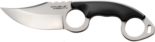 Cold Steel CS39FN Double Agent ll 3" Fixed Plain Satin AUS-8A SS Blade Black w/Double Ring Griv-Ex Handle Includes Bead Chain Lanyard/Sheath