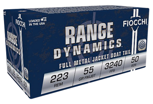 Fiocchi 223A Range Dynamics  223Rem 55gr Full Metal Jacket Boat Tail 50 Per Box/20 Case