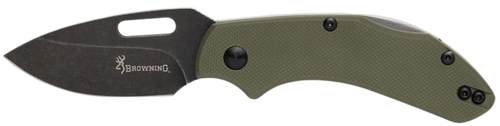 Browning 3220504 Hidden Hollow  EDC Small 2.25" Folding Drop Point Plain Black Oxide Stonewashed D2 Steel Blade, OD Green G10 Handle