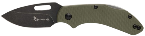 Browning 3220504 Hidden Hollow  EDC Small 2.25" Folding Drop Point Plain Black Oxide Stonewashed D2 Steel Blade, OD Green G10 Handle