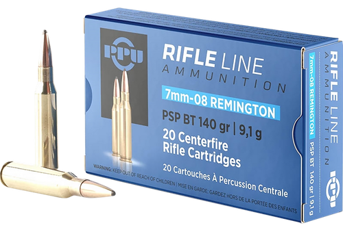 PPU PP708 Metric Rifle  7mm-08Rem 140gr Pointed Soft Point Boat Tail 20 Per Box/10 Case