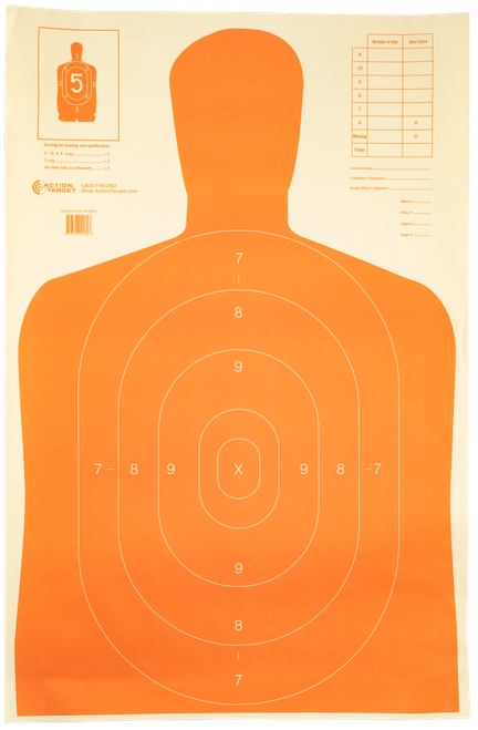 Action Target B27EORANGE Qualification Economy Silhouette Hanging Paper Target 23" x 35" 100 Per Box