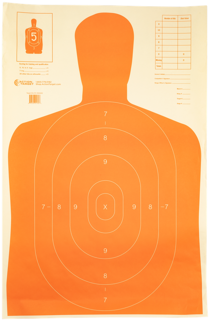 Action Target B27EORANGE Qualification Economy Silhouette Hanging Paper Target 23" x 35" 100 Per Box