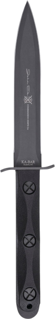 Ka-Bar EK44 Ek Model 4 6.63" Fixed Double Edge Spear Point Plain Stonewashed 1095 Cro-Van Blade, Black GRN Handle, Includes Sheath