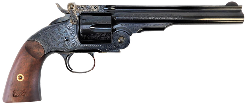 Taylors & Company 550644 Top Break Schofield 45 Colt (LC) 6rd 7" Blued Engraved Steel Walnut Grip