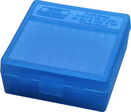MTM Case-Gard P100324 Ammo Box Flip-Top Multi Caliber Handgun Clear Blue Polypropylene 100rd