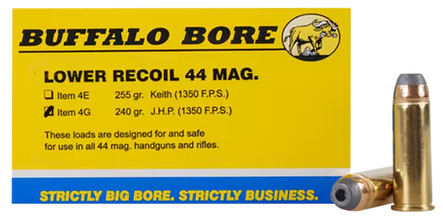 Buffalo Bore Ammunition 4G20 Low Recoil Strictly Business 44Rem Mag 240gr Jacket Hollow Point 20 Per Box/12 Case
