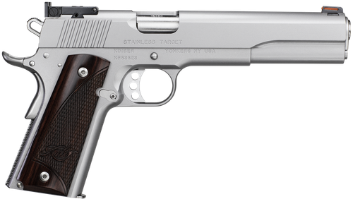Kimber Mfg, Inc 3000373 Target Long Slide 45 ACP 7+1 6" Stainless Match Grade Barrel, Satin Silver Long/Serrated Stainless Steel Slide, Satin Silver Stainless Steel Frame w/Beavertail, Rosewood Grip