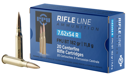 PPU PP76254F Metric Rifle  7.62x54mmR 182gr Full Metal Jacket Boat Tail 20 Per Box/10 Case
