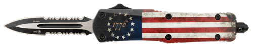 Templar Knife SBRF431 Gen II Betsy Ross Flag Small 2.75" OTF Dagger Part Serrated 440C SS Blade, 4.25" Betsy Ross Flag Aluminum Handle, Glass Breaker