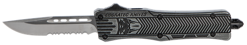 CobraTec Knives SSWCTK1SDS CTK-1  Small 2.75" OTF Part Serrated D2 Steel Blade/Black Stonewashed Aluminum Handle Features Glass Breaker Includes Pocket Clip