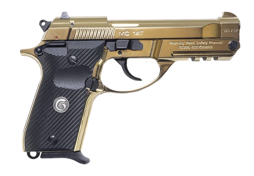 Girsan 390870 MC 14T Solution Compact Frame 380 ACP 13+1 4.50" Gold Plated PVD Steel Tip-Up Barrel, Gold Plated Serrated Steel Slide, Gold Plated Aluminum Frame w/Picatinny Rail, Black Polymer Grip