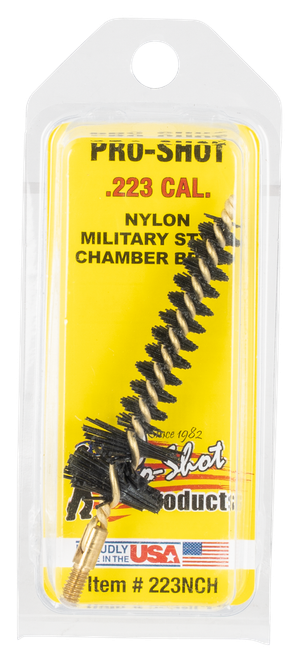 Pro-Shot 223NCH Chamber Brush Military Style 223 Rem/5.56x45mm NATO AR Platform #8-32 Thread Nylon Bristles Brass Core