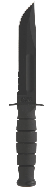 Ka-Bar 1257 Short Fight/Utility 5.25" Fixed Clip Point Part Serrated Black 1095 Cro-Van Blade, Black Kraton G Handle, Includes Sheath