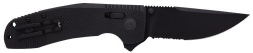 S.O.G SOG12380341 SOG-TAC XR 3.39" Folding Clip Point Part Serrated Black TiNi Cryo D2 Steel Blade Blackout G10 Handle Includes Pocket Clip