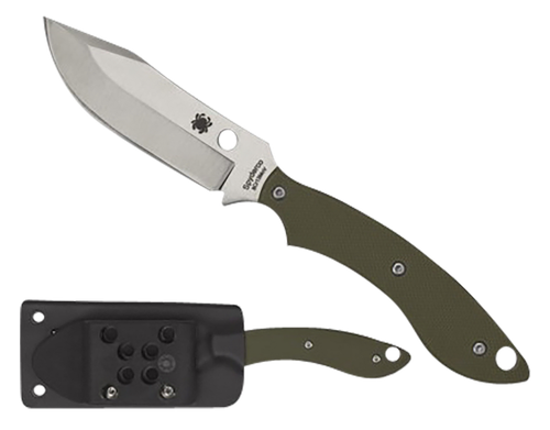 Spyderco FB49GPOD Stok  2.95" Fixed Bowie Plain Stonewashed 8Cr13MoV SS Blade/Olive Drab Textured G10 Handle Includes Sheath w/G-Clip